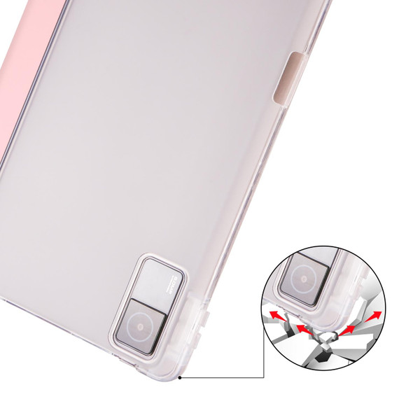 For Xiaomi Redmi Pad 10.61 3-folding Transparent TPU Smart Leather Tablet Case with Pen slot(Pink)