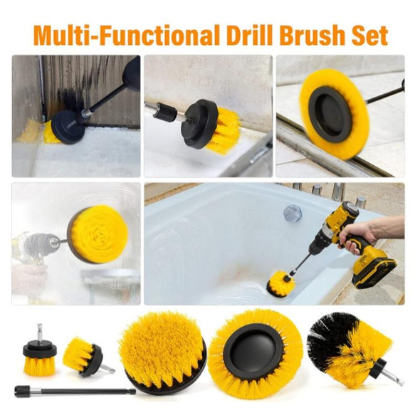 8 In 1 Electric Drill Crevice Cleaning Brush Car Wash Tool Set, Size: B Model(Yellow)