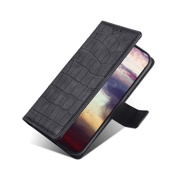 For OPPO Reno8 T 5G/A1 Pro 5G Skin Feel Crocodile Magnetic Clasp Leatherette Phone Case(Black)