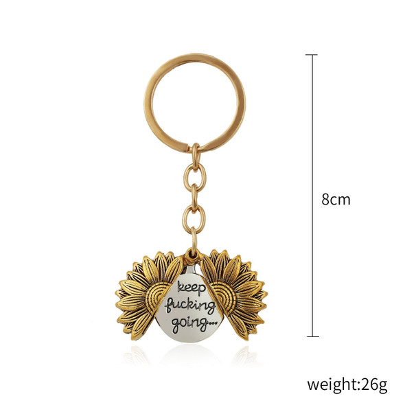 N2003-28 Ancient Gold Keychain Alloy Sunflowers Shape Can Open Double Side Engraving Accessories Pendant