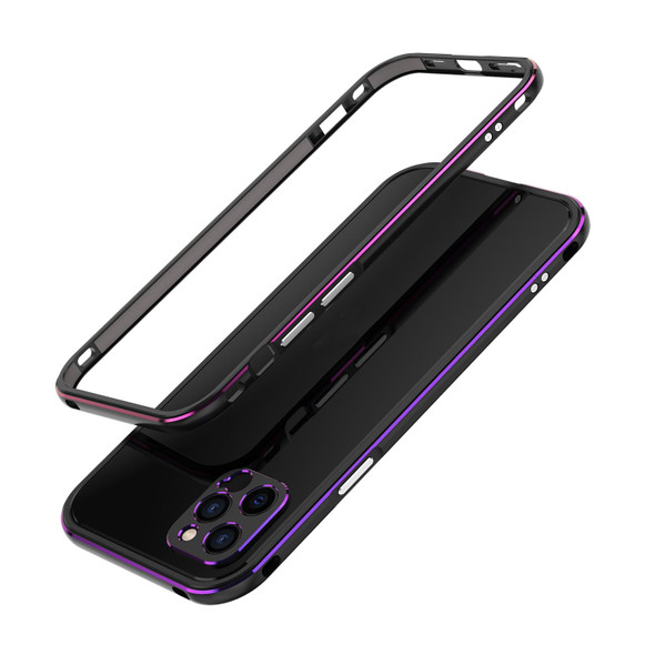 Aurora Series Lens Protector + Metal Frame Protective Case - iPhone 12(Black Purple)