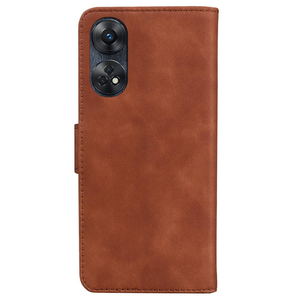 For OPPO Reno8 T 4G Skin Feel Pure Color Flip Leatherette Phone Case(Brown)