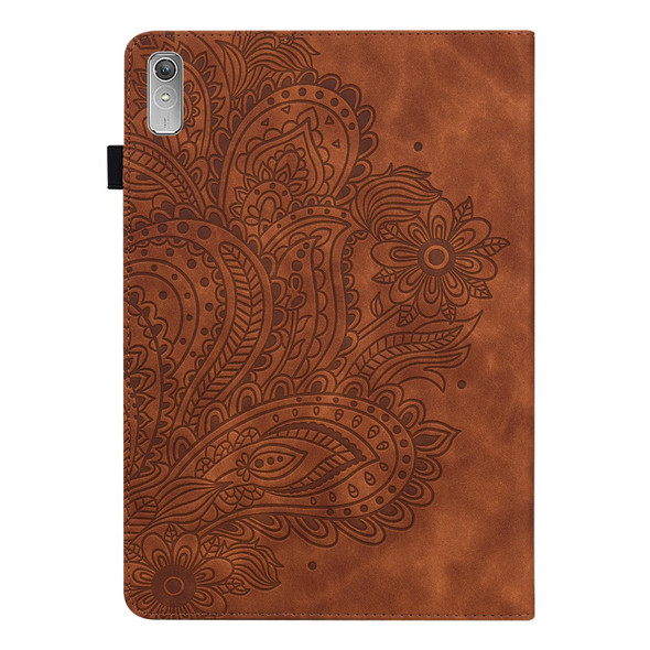 For Lenovo Tab P11 Gen 2 Peacock Embossed Pattern Leatherette Tablet Case(Brown)