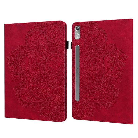 For Lenovo Tab P11 Pro Gen 2 Peacock Embossed Pattern Leatherette Tablet Case(Red)
