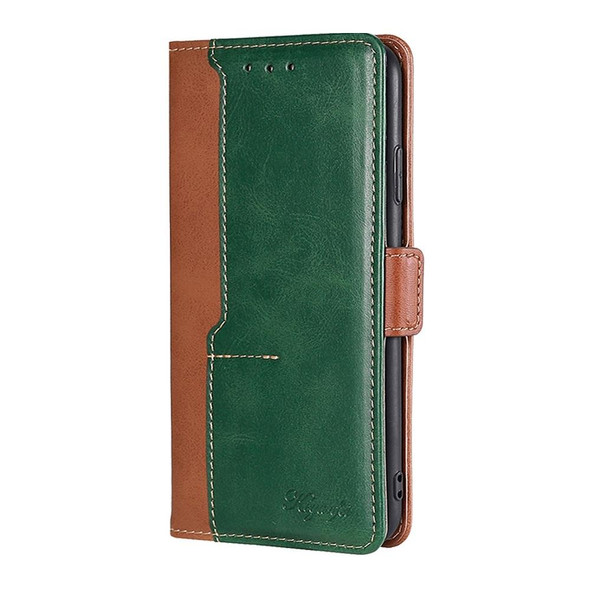 For OPPO Reno8 T 5G/A1 Pro 5G Contrast Color Side Buckle Leatherette Phone Case(Light Brown + Green)