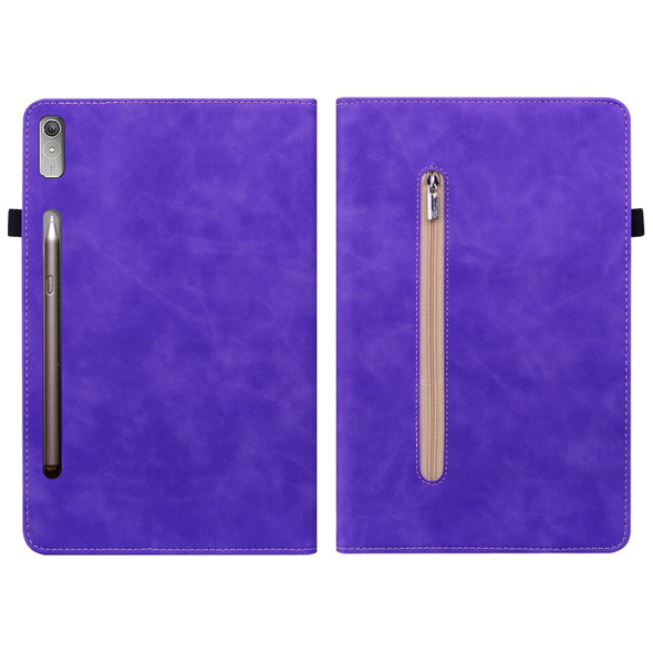 For Lenovo Tab P11 Pro Gen 2 11.2 Skin Feel Solid Color Zipper Leatherette Tablet Case(Purple)