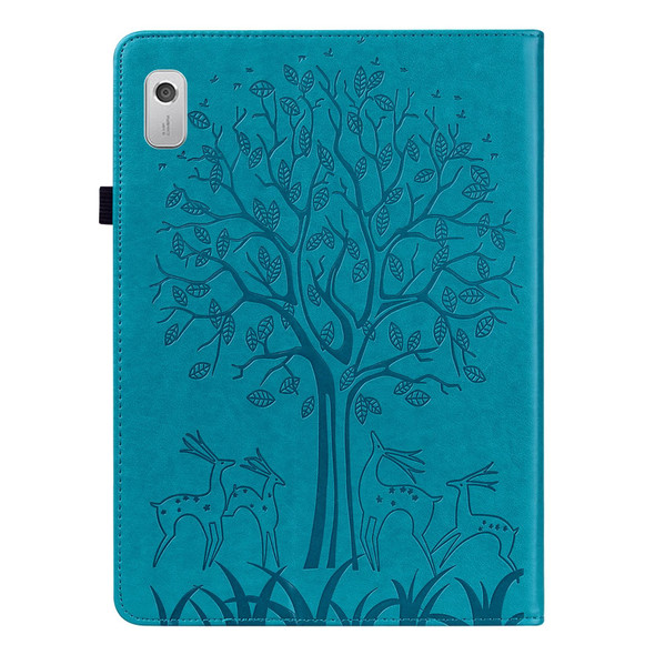 For Lenovo Tab M8 4th Gen TB-300FU Tree & Deer Pattern Embossed Leatherette Tablet Case(Blue)