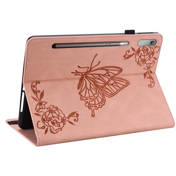 For Lenovo Tab P11 Pro Gen 2 11.2 Butterfly Flower Embossed Leatherette Tablet Case(Rose Gold)