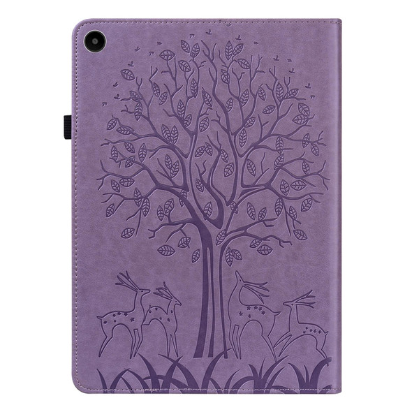 For Huawei MatePad SE 10.4 2022 Tree & Deer Pattern Embossed Leatherette Tablet Case(Purple)