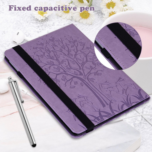 For Samsung Galaxy Tab A 9.7 T550 / T555 Tree & Deer Pattern Embossed Leatherette Tablet Case(Purple)