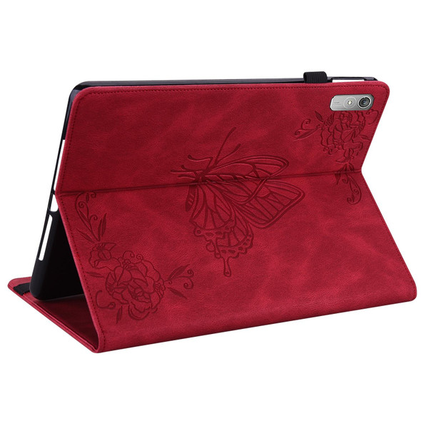 For Lenovo Tab P11 Gen 2 11.5 Butterfly Flower Embossed Leatherette Tablet Case(Red)