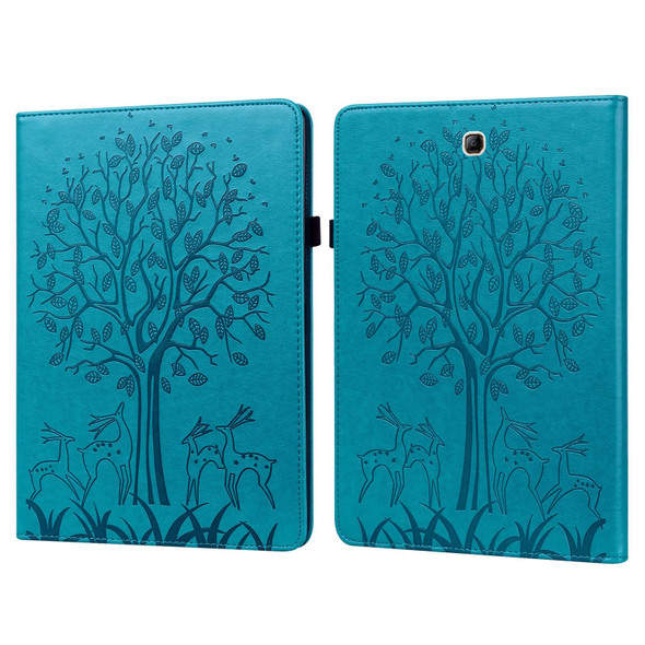 For Samsung Galaxy Tab A 9.7 T550 / T555 Tree & Deer Pattern Embossed Leatherette Tablet Case(Blue)