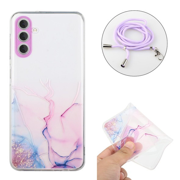 For Samsung Galaxy A14 5G / 4G Hollow Marble Pattern TPU Phone Case with Neck Strap Rope(Pink)