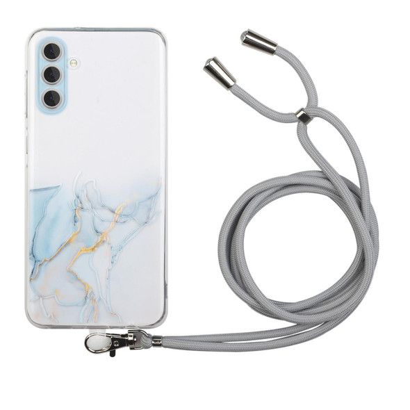 For Samsung Galaxy A14 5G / 4G Hollow Marble Pattern TPU Phone Case with Neck Strap Rope(Grey)