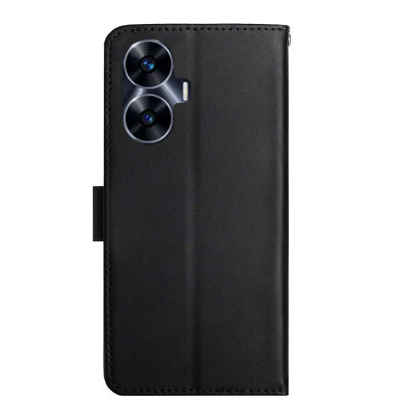 For Realme C55 Genuine Leatherette Fingerprint-proof Flip Phone Case(Black)