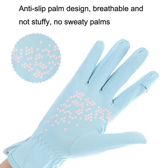 1pair Driving Sunscreen Anti-ultraviolet Thin Summer Ice Silk Dew Finger Non-slip Riding Gloves Free Size(Gray Blue)