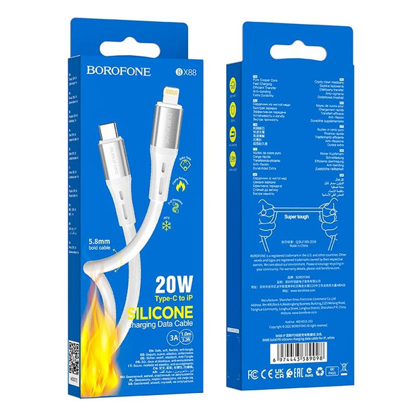 Borofone BX88 Type-C to 8 Pin Solid Silicone Charging Data Cable, Length:1m(White)