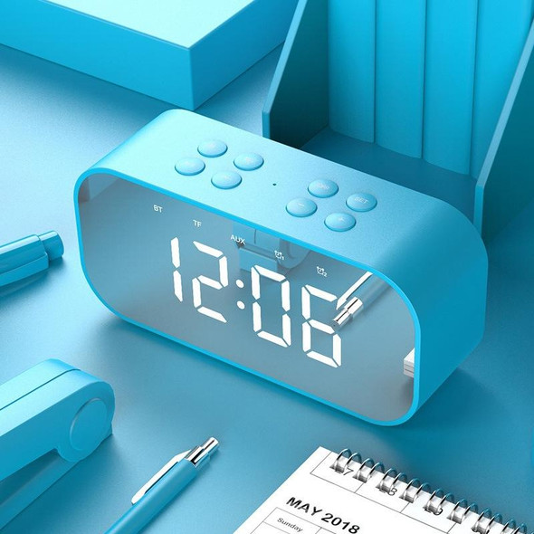 AEC BT501 Bluetooth 5.0 Mini Speaker with LED & Alarm Clock & Clock & Mirror, Support 32G TF Card(Blue)