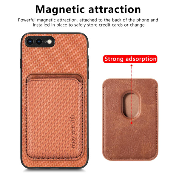 For iPhone SE 2022 / 2020 /  7 / 8 Carbon Fiber Leatherette Card Magsafe Magnetic Phone Case(Brown)