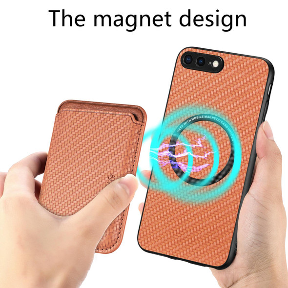 For iPhone SE 2022 / 2020 /  7 / 8 Carbon Fiber Leatherette Card Magsafe Magnetic Phone Case(Brown)