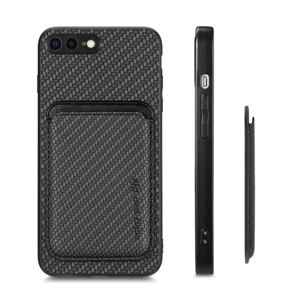 For iPhone SE 2022 / 2020 /  7 / 8 Carbon Fiber Leatherette Card Magsafe Magnetic Phone Case(Black)