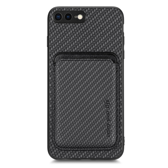 For iPhone SE 2022 / 2020 /  7 / 8 Carbon Fiber Leatherette Card Magsafe Magnetic Phone Case(Black)