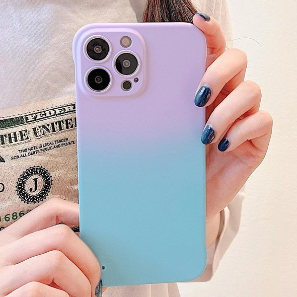 For iPhone 14 Plus Frameless Skin Feel Gradient Phone Case(Light Purple + Light Blue)