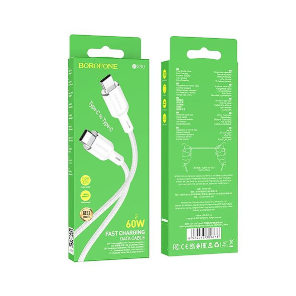 Borofone BX90 Type-C to Type-C Cyber 60W Charging Data Cable, Length:1m(White)