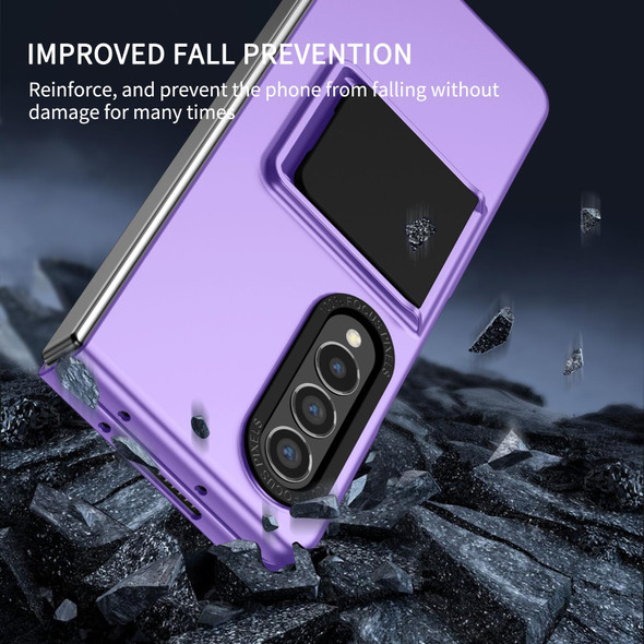 For Samsung Galaxy Z Fold3 5G Three-dimensional Folding Holder PC Phone Case(Purple)