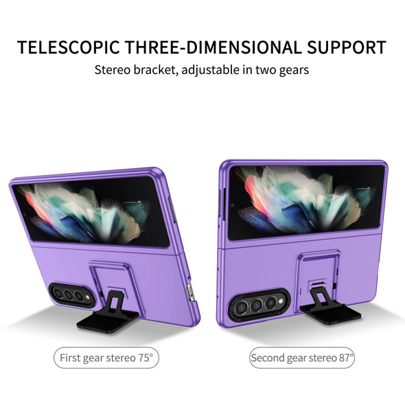 For Samsung Galaxy Z Fold3 5G Three-dimensional Folding Holder PC Phone Case(Purple)