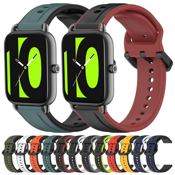 For  Xiaomi Haylou RS4 LS12 22mm Convex Loop Two-Color Silicone Watch Band(Dark Green+Black)