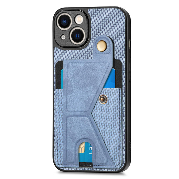 For iPhone 13 mini Carbon Fiber Wallet Flip Card K-shaped Holder Phone Case(Blue)