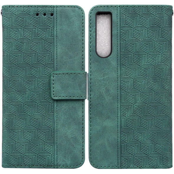 For Sony Xperia 10 IV 2023 Geometric Embossed Leatherette Phone Case(Green)