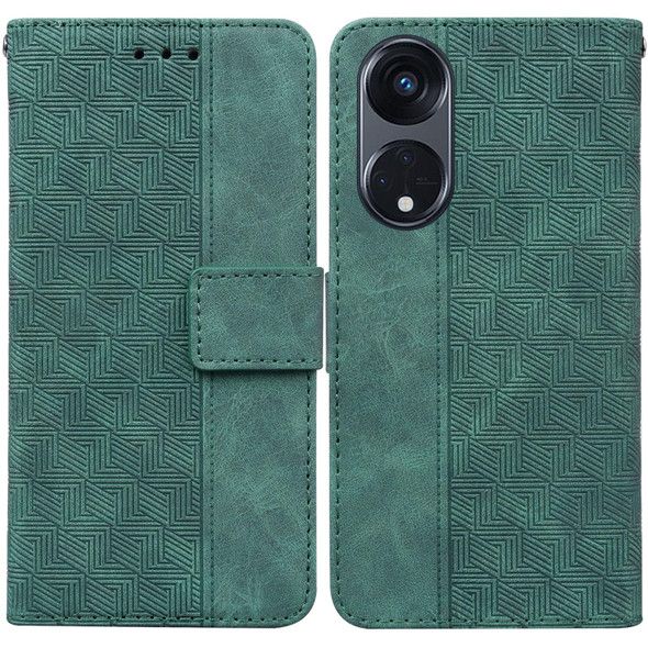 For OPPO Reno8 T  5G / A1 Pro 5G Geometric Embossed Leatherette Phone Case(Green)