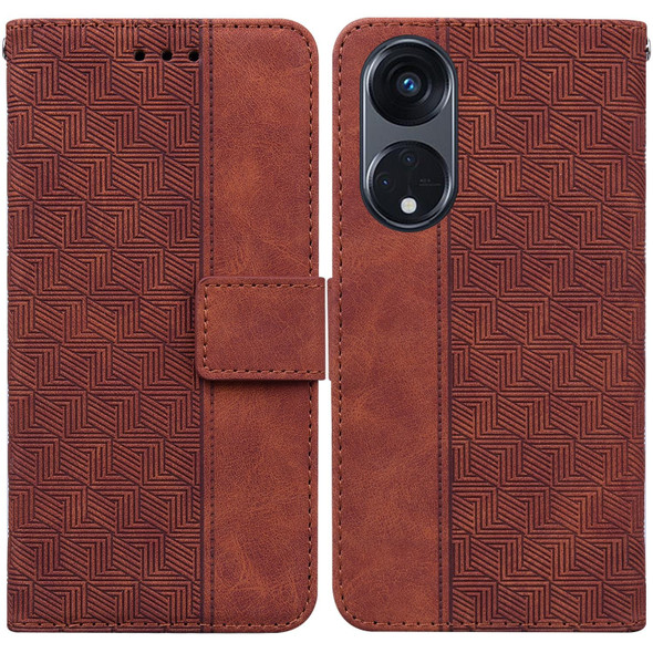 For OPPO Reno8 T  5G / A1 Pro 5G Geometric Embossed Leatherette Phone Case(Brown)