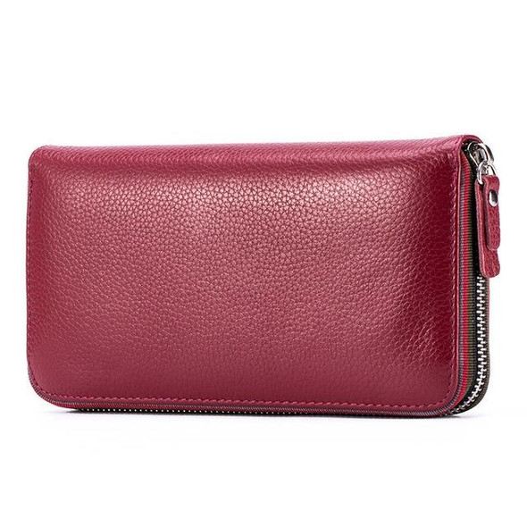 Ladies Top-grain Leather Wallet Long Wallet Bag Zipper Clutch Bag(Red)
