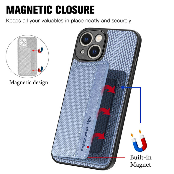 For iPhone 13 mini Carbon Fiber Magnetic Card Bag Phone Case(Blue)