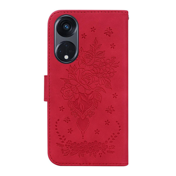 For OPPO Reno8 T 5G / A1 Pro 5G Butterfly Rose Embossed Leatherette Phone Case(Red)