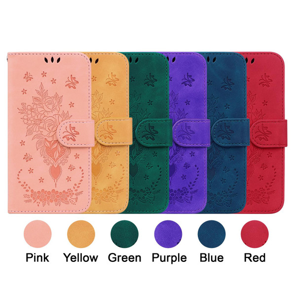 For OnePlus 11 Butterfly Rose Embossed Leatherette Phone Case(Purple)