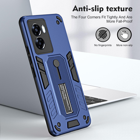 For OPPO A57 4G / A77s / A77 4G Variety Brave Armor Finger Loop Holder Phone Case(Blue)