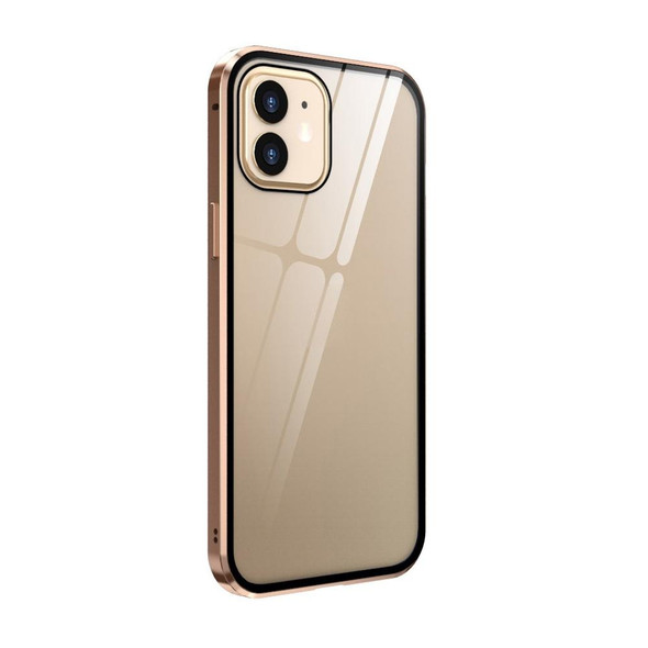 Double Sides Tempered Glass Magnetic Adsorption Metal Frame HD Screen Case - iPhone 12 mini(Gold)