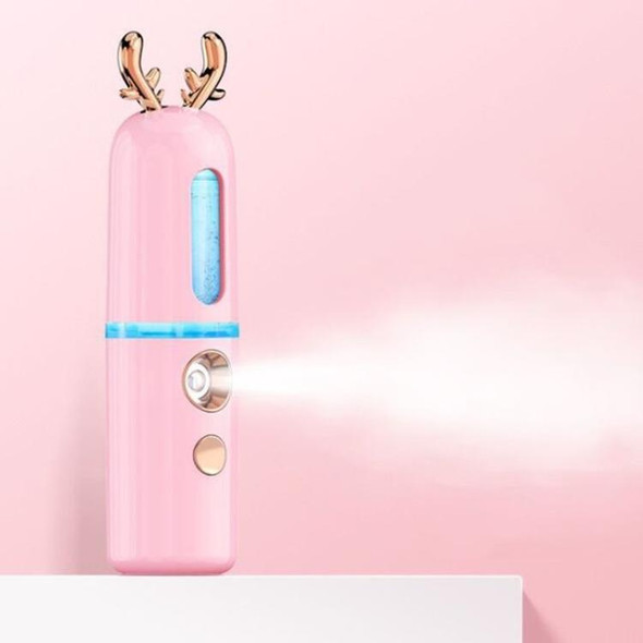 Facial Steamer Nano Spray Water Replenishing Instrument Portable Cold Spray Machine Charging Beauty Instrument Automatic Alcohol Sprayer, Style:Cute Deer(Pink)
