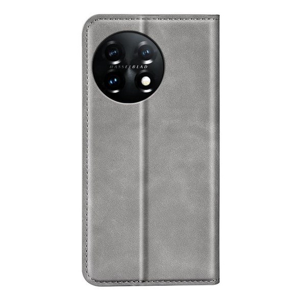 For OnePlus 11  Retro-skin Magnetic Suction Leatherette Phone Case(Grey)