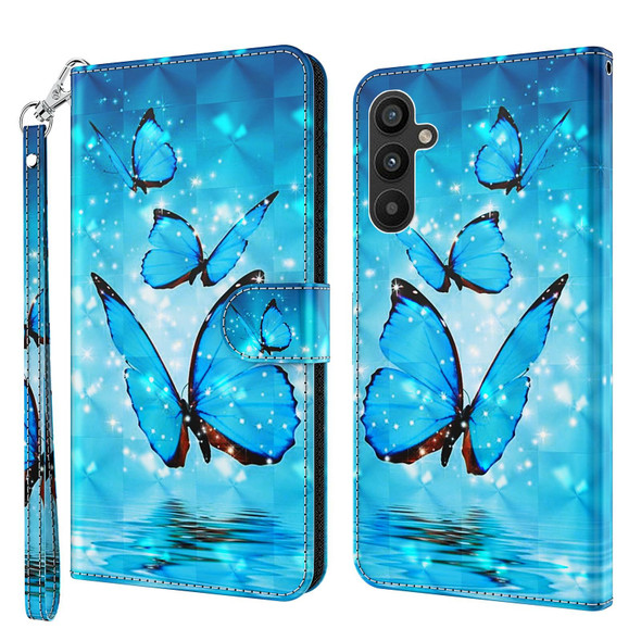 For Samsung Galaxy A34 5G 3D Painting Pattern TPU + PU Leatherette Phone Case(Three Butterflies)