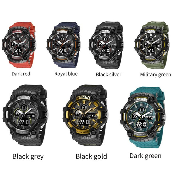 SMAEL 8079 Outdoor Multifunctional Dual Display Dial Waterproof Sports Watch(Black Silver)