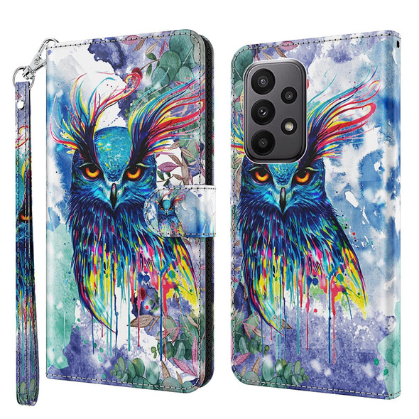 For Samsung Galaxy A24 3D Painting Pattern TPU + PU Leatherette Phone Case(Watercolor Owl)