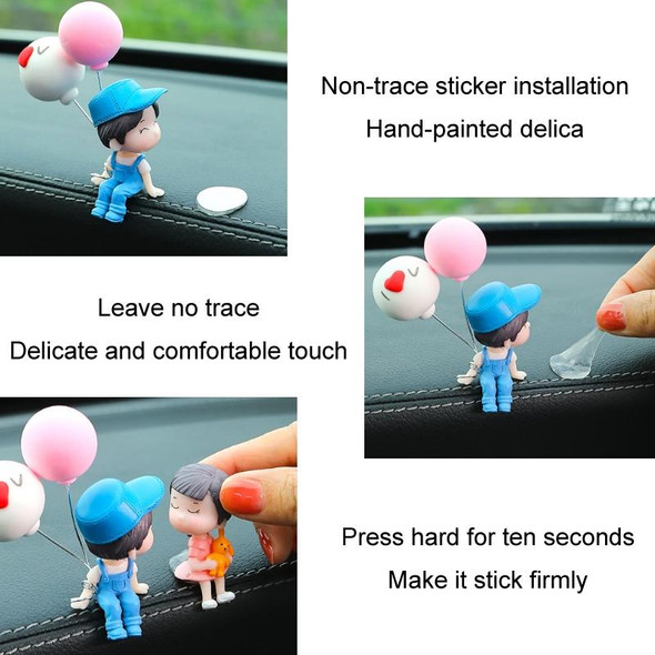 2pcs Car Ornament Ornament Lovely Kissing Couple Doll, Color: Blue+Blue White Balloon