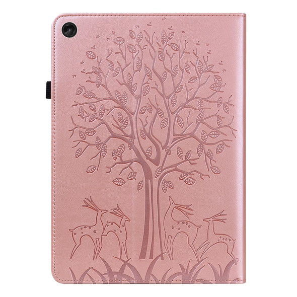 For Lenovo Tab M10 3rd Gen Tree & Deer Pattern Embossed Leatherette Tablet Case(Pink)
