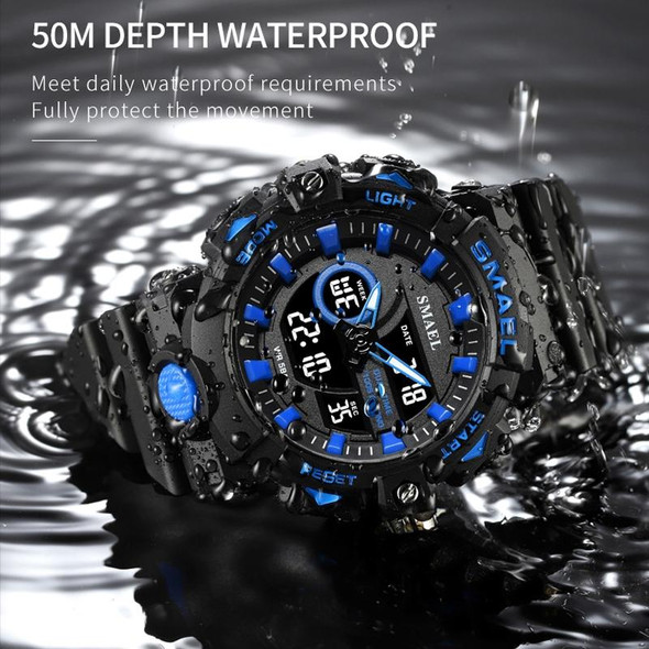 SMAEL 8081 Multifunctional Waterproof Luminous Numeric Digital Dual Display Outdoor Sports Watch(Black Gold)