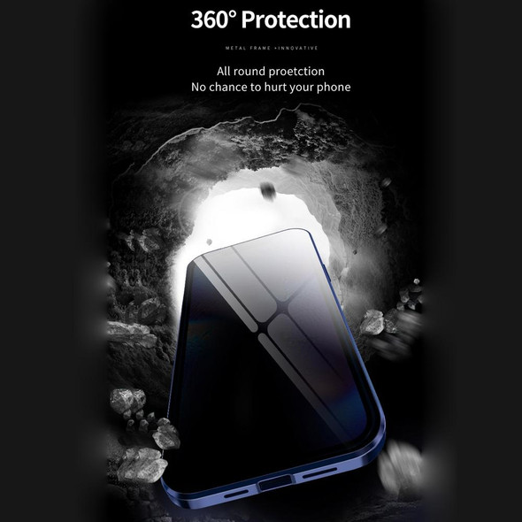 Double Sides Tempered Glass Magnetic Adsorption Metal Frame Anti-peep Screen Case - iPhone 12 mini(Blue Purple)